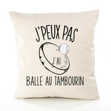 Housse de Coussin Premium Balle au Tambourin Version Blanc - Coton Canvas Fairtrade Beige Idée Cadeau Décoration Canapé