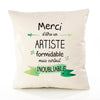 Housse de Coussin Premium Merci Artiste Inoubliable - Coton Canvas Fairtrade Beige Idée Cadeau Décoration Canapé