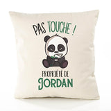 Housse de Coussin Premium Jordan Pas Touche Panda - Coton Canvas Fairtrade Beige Idée Cadeau Décoration Canapé 40x40