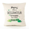 Housse de Coussin Premium Merci Dessinateur Inoubliable - Coton Canvas Fairtrade Beige Idée Cadeau Décoration Canapé