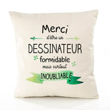 Housse de Coussin Premium Merci Dessinateur Inoubliable - Coton Canvas Fairtrade Beige Idée Cadeau Décoration Canapé