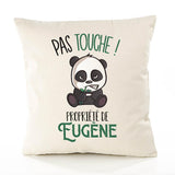Housse de Coussin Premium Eugene Pas Touche Panda - Coton Canvas Fairtrade Beige Idée Cadeau Décoration Canapé 40x40