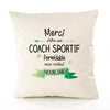 Housse de Coussin Premium Merci Coach Sportif Inoubliable Femme - Coton Canvas Fairtrade Beige Idée Cadeau Décoration Canapé