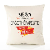 Housse de Coussin Premium Merci Ergothérapeute Génial - Coton Canvas Fairtrade Beige Idée Cadeau Décoration Canapé