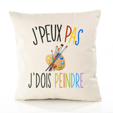 Housse de Coussin Premium Peinture Version Blanc - Coton Canvas Fairtrade Beige Idée Cadeau Décoration Canapé