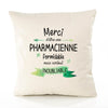 Housse de Coussin Premium Merci Pharmacienne Inoubliable Femme - Coton Canvas Fairtrade Beige Idée Cadeau Décoration Canapé