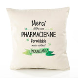 Housse de Coussin Premium Merci Pharmacienne Inoubliable Femme - Coton Canvas Fairtrade Beige Idée Cadeau Décoration Canapé