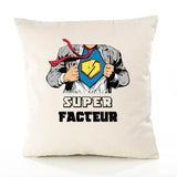 Housse de Coussin Premium Super Facteur - Coton Canvas Fairtrade Beige Idée Cadeau Décoration Canapé