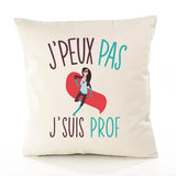 Housse de Coussin Premium Prof Version Blanc - Coton Canvas Fairtrade Beige Idée Cadeau Décoration Canapé