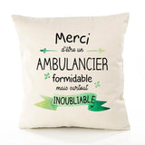 Housse de Coussin Premium Merci Ambulancier Inoubliable - Coton Canvas Fairtrade Beige Idée Cadeau Décoration Canapé