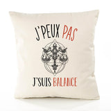 Housse de Coussin Premium Signe Balance Version Blanc - Coton Canvas Fairtrade Beige Idée Cadeau Décoration Canapé