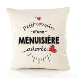 Housse de Coussin Premium Menuisiere d'amour - Coton Canvas Fairtrade Beige Idée Cadeau Décoration Canapé 40x40