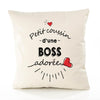 Housse de Coussin Premium Boss d'amour - Coton Canvas Fairtrade Beige Idée Cadeau Décoration Canapé 40x40