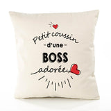 Housse de Coussin Premium Boss d'amour - Coton Canvas Fairtrade Beige Idée Cadeau Décoration Canapé 40x40