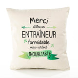 Housse de Coussin Premium Merci Entraîneur Inoubliable - Coton Canvas Fairtrade Beige Idée Cadeau Décoration Canapé
