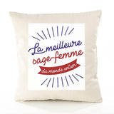 Housse de Coussin Premium Sage-Femme Meilleure Monde - Coton Canvas Fairtrade Beige Idée Cadeau Décoration Canapé