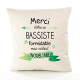 Housse de Coussin Premium Merci Bassiste Inoubliable - Coton Canvas Fairtrade Beige Idée Cadeau Décoration Canapé