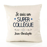 Housse de Coussin Premium Jean-Christophe Un Super Collègue - Coton Canvas Fairtrade Beige Idée Cadeau Décoration Canapé 40x40