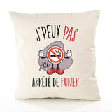 Housse de Coussin Premium arrêté de Fumer Version Blanc - Coton Canvas Fairtrade Beige Idée Cadeau Décoration Canapé
