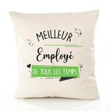 Housse de Coussin Premium Meilleur Employé de Tous Les Temps 2 - Coton Canvas Fairtrade Beige Idée Cadeau Décoration Canapé