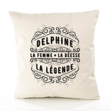 Housse de Coussin Premium Delphine Déesse légende Noire - Coton Canvas Fairtrade Beige Idée Cadeau Décoration Canapé