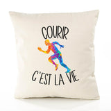 Housse de Coussin Premium Courir - Coton Canvas Fairtrade Beige Idée Cadeau Décoration Canapé