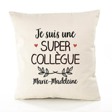 Housse de Coussin Premium Marie-Madeleine Une Super Collègue - Coton Canvas Fairtrade Beige Idée Cadeau Décoration Canapé
