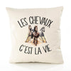 Housse de Coussin Premium Chevaux - Coton Canvas Fairtrade Beige Idée Cadeau Décoration Canapé