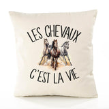 Housse de Coussin Premium Chevaux - Coton Canvas Fairtrade Beige Idée Cadeau Décoration Canapé