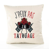 Housse de Coussin Premium Tatouage Version Blanc - Coton Canvas Fairtrade Beige Idée Cadeau Décoration Canapé
