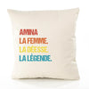 Housse de Coussin Premium Amina la Déesse la Légende Vintage - Coton Canvas Fairtrade Beige Idée Cadeau Décoration Canapé
