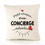 Housse de Coussin Premium Concierge d'amour - Coton Canvas Fairtrade Beige Idée Cadeau Décoration Canapé 40x40