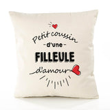 Housse de Coussin Premium Filleule d'amour - Coton Canvas Fairtrade Beige Idée Cadeau Décoration Canapé 40x40