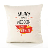 Housse de Coussin Premium Merci Médecin Génial - Coton Canvas Fairtrade Beige Idée Cadeau Décoration Canapé