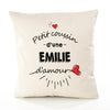Housse de Coussin Premium Emilie d'amour - Coton Canvas Fairtrade Beige Idée Cadeau Décoration Canapé 40x40
