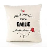 Housse de Coussin Premium Emilie d'amour - Coton Canvas Fairtrade Beige Idée Cadeau Décoration Canapé 40x40