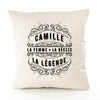 Housse de Coussin Premium Camille Déesse légende Noire - Coton Canvas Fairtrade Beige Idée Cadeau Décoration Canapé