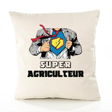Housse de Coussin Premium Super Agriculteur - Coton Canvas Fairtrade Beige Idée Cadeau Décoration Canapé