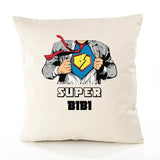 Housse de Coussin Premium Super Bibi - Coton Canvas Fairtrade Beige Idée Cadeau Décoration Canapé