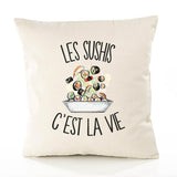 Housse de Coussin Premium sushis - Coton Canvas Fairtrade Beige Idée Cadeau Décoration Canapé