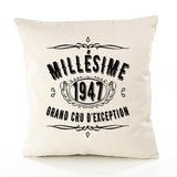 Housse de Coussin Premium 1947 Millésime Grand cru - Coton Canvas Fairtrade Beige Idée Cadeau Décoration Canapé