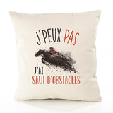 Housse de Coussin Premium Saut d'obstacle Cheval - Coton Canvas Fairtrade Beige Idée Cadeau Décoration Canapé