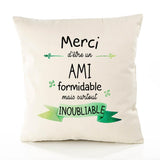 Housse de Coussin Premium Merci Ami Inoubliable - Coton Canvas Fairtrade Beige Idée Cadeau Décoration Canapé