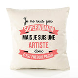 Housse de Coussin Premium Artiste Superwomen - Coton Canvas Fairtrade Beige Idée Cadeau Décoration Canapé