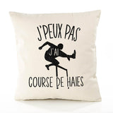 Housse de Coussin Premium Course de Haies 2 Version Blanc - Coton Canvas Fairtrade Beige Idée Cadeau Décoration Canapé