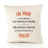 Housse de Coussin Premium Une Janine Aussi géniale - Coton Canvas Fairtrade Beige Idée Cadeau Décoration Canapé