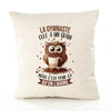 Housse de Coussin Premium La Gymnaste Chouette Grain - Coton Canvas Fairtrade Beige Idée Cadeau Décoration Canapé 40x40