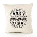 Housse de Coussin Premium Patricia Déesse légende Noire - Coton Canvas Fairtrade Beige Idée Cadeau Décoration Canapé