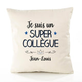 Housse de Coussin Premium Jean-Louis Un Super Collègue - Coton Canvas Fairtrade Beige Idée Cadeau Décoration Canapé 40x40