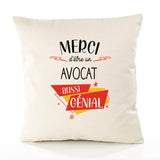 Housse de Coussin Premium Merci Avocat Génial - Coton Canvas Fairtrade Beige Idée Cadeau Décoration Canapé